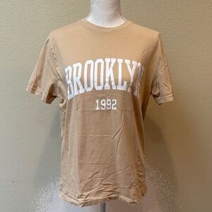 Denim & Flower Crewneck “BROOKLYN 1992” Tee in Beige, Size M